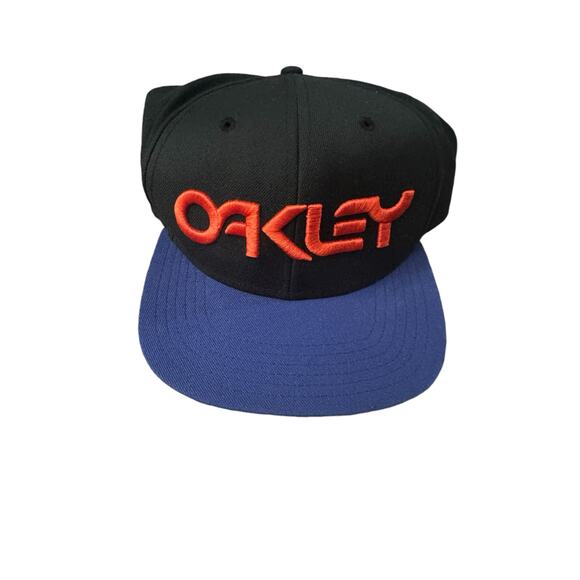 Oakley Orange Embroidered Letters Black Blue Snapback Hat Cap - Picture 1 of 7